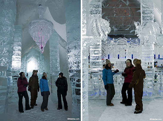 visitors inside the Htel de Glace, the only ice hotel in the Americas