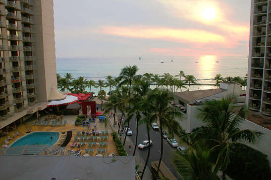Aston Waikiki Beach Hotel at sunset