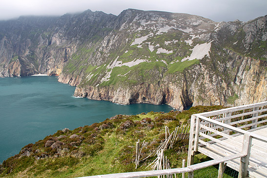 the Slieve League Cliffs in County Donegal with viewing platform on the right foreground