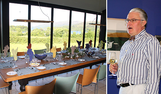 left: dinner table at the Brennan family home; right: Damien Brennan reciting poetry by Yeats
