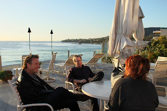 the writer with other guests at a private deck at the Sunset Cove Villas