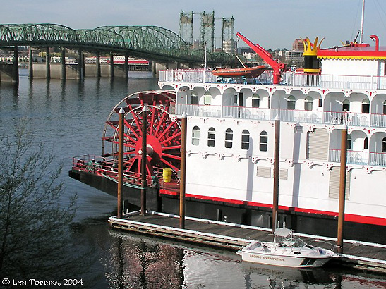 the Empress of the North viewed from Hayden Island, Oregon with the Interstate 5 Bridge in the left background