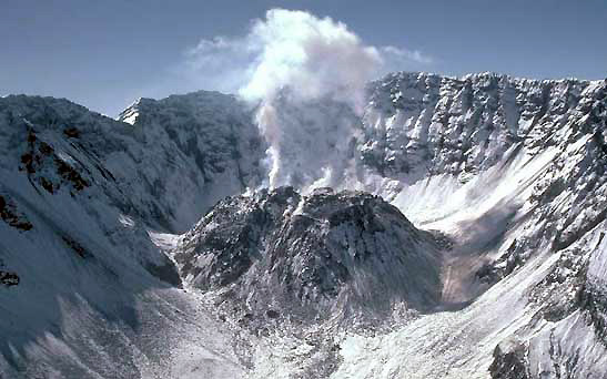 smoke billowing from crater of Mt. St. Helens