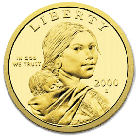 1999 $1 commemorative coin featuring the image of Sacajawea with her child