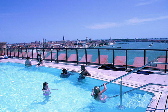 view of Venice from the pool at the Molino Stucky Hilton
