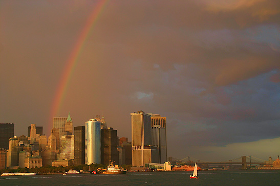 rainbow over New York City skyline