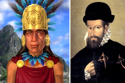 Inca emperor Huayna Capac and spanish conquistador Francisco Pizarro González