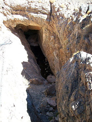 a closer look at the opening to the limestone hole home of the Devil's Hole Pupfish