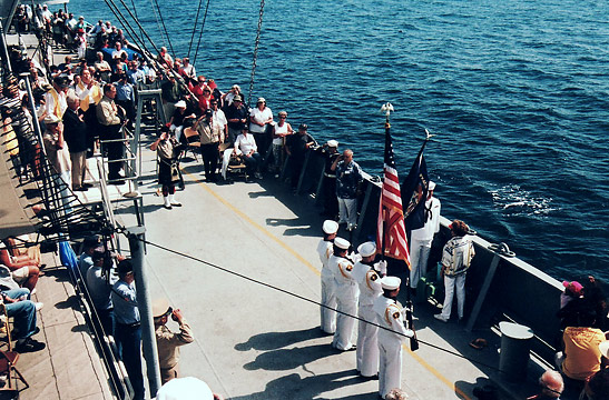 memorial service aboard the SS Lane Victory