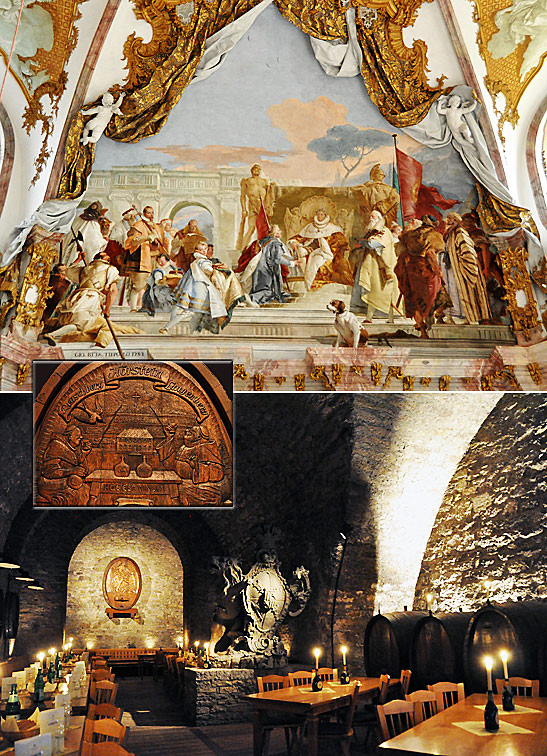 the ceiling fresco and a wine cellar in the Wurzburg Residenz