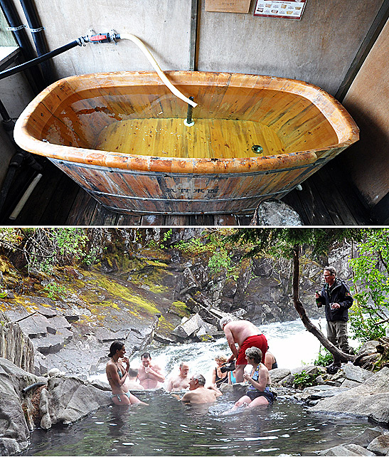 warm bath in Baranof Warm Springs Bay; visitors taking a bath in Baranof's hot springs