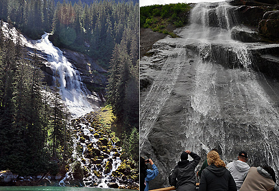 two of the many waterfalls along the writers' Alaska cruise