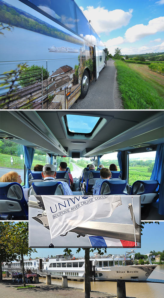 exterior and interior shots of Uniworld's coaches and the River Royale