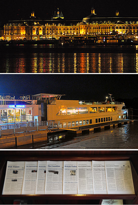 Bordeaux and the River Royale at night; newspapers printed by compter on the River Royale