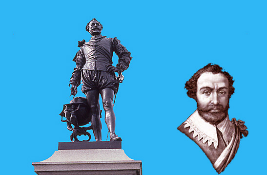 statue of Sir Francis Drake, Plymouth Hoe, Southern England; portrait of Sir Francis Drake