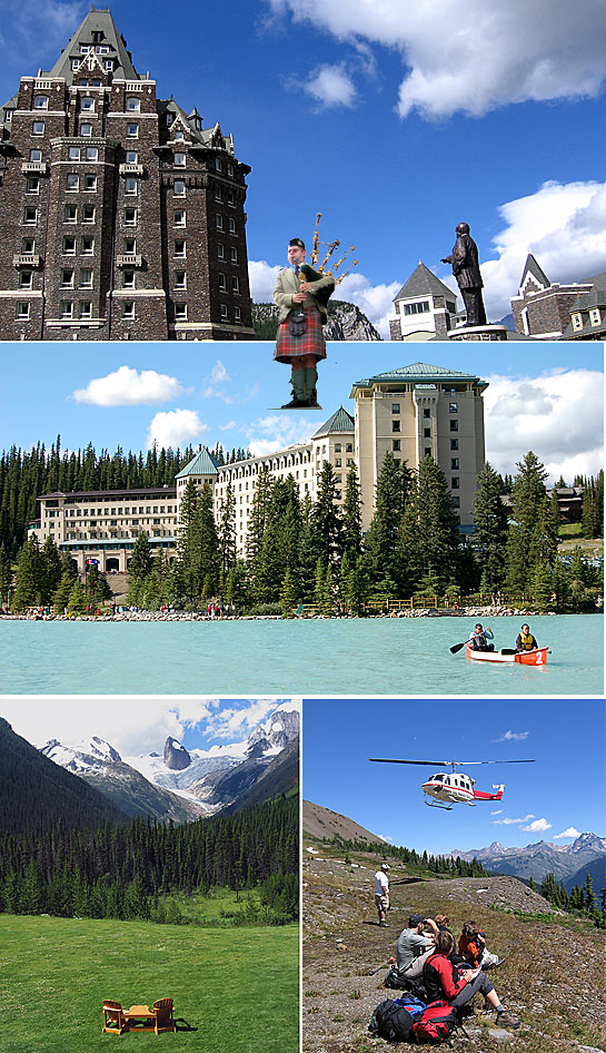 the Banff Springs Hotel, the Chateau Lake Louise, the Bugaboo Lodge and helicopter hiking