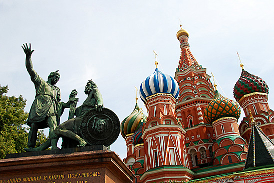 bronze statue and St. Basils's Cathedral, Moscow