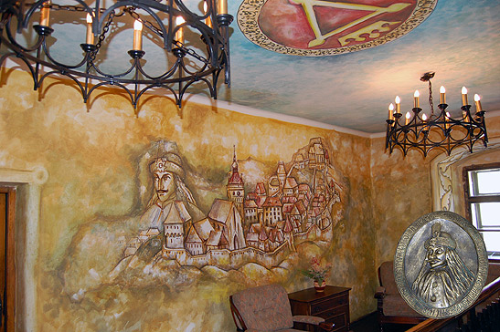 mural of Vlad the Impaler, Casa Dracula restaurant, Sighisoara, Romania