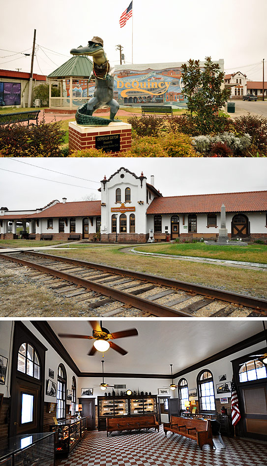 exterior and interior views of the De Quincy Railroad Museum