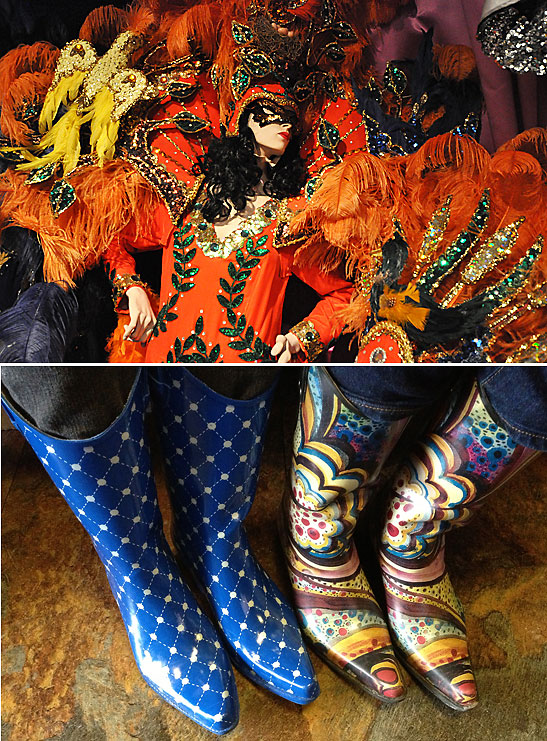 top: dressed-up for the Mardi Gras; bottom: cowgirl boots