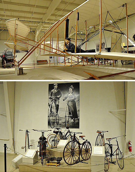 replica of the Wright Brothers' Flyer and antique bicycles at Owl's Head Museum of Transportation