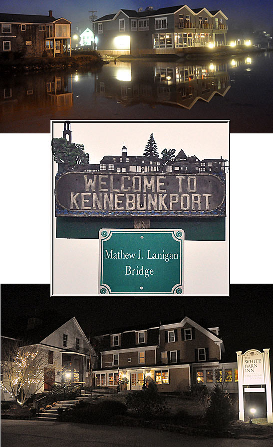 the Kennebunk River, sign at the Mathew Lanigan Bridge and the White Barn Inn