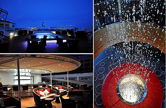 more scenes inside Ponant's Le Boreal including a view of the deck and the lounge seats