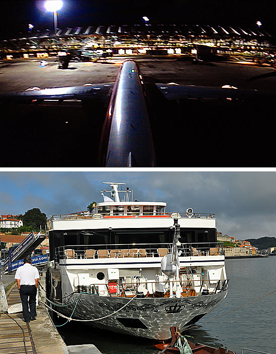 writer's plane arrives in Porto; Uniworld Boutique River Cruise Collection's Queen Isabel