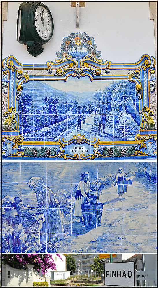 blue tiled azulejos decorate Pinhao's train station