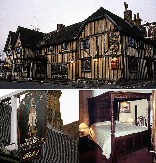 3 views of The Leather Inn, a historic half-timbered inn in Cobham, Kent