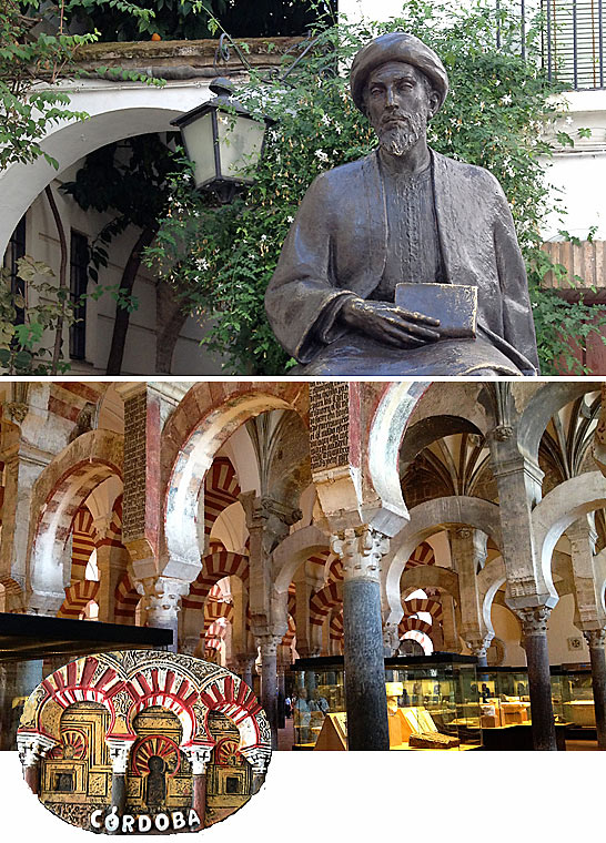 scenes from Cordoba, Spain: statue of Maimonides in Cordoba and the Jewish Quarter