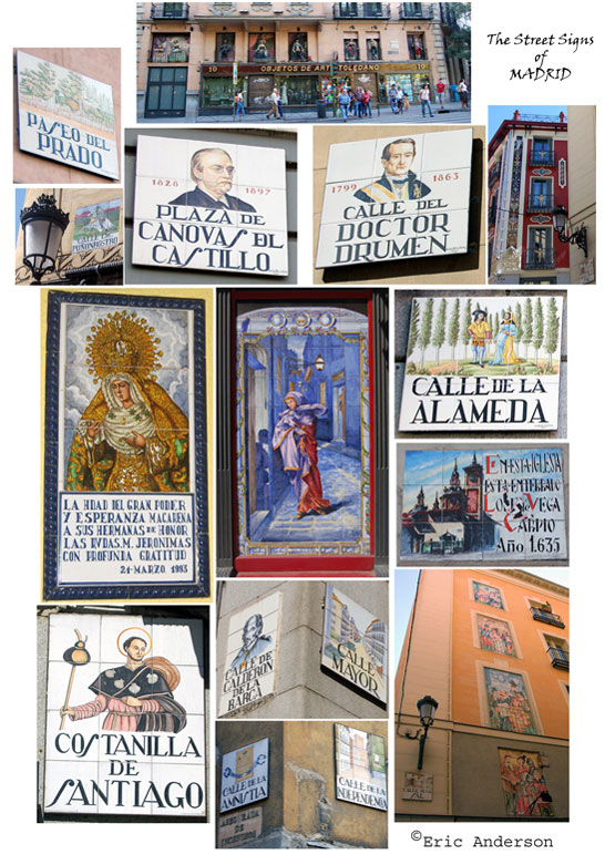 a collection of Madrid street signs