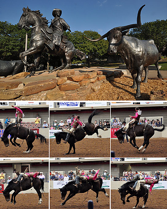 top: sculpture by Robert Summers II, Waco, Texas; bottom: a series of pictures from the Heart O' Texas Fair and Rodeo