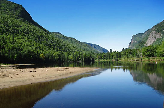 refelctive waters on a lake at the Parc National des Hautes-Gorges-de-la-Rivire-Malbaie