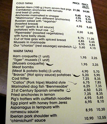 Estado Puro menu in English