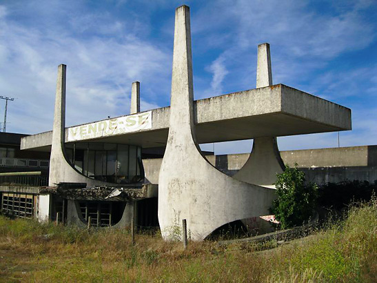 abandoned concrete shell at an old European border crossing