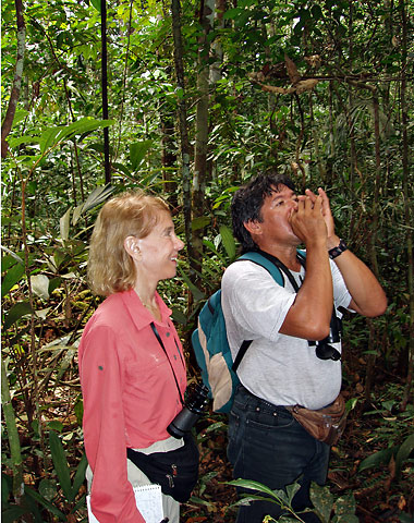 writer and tour guide making bird calls