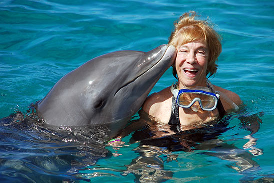 dolphin giving the writer a kiss