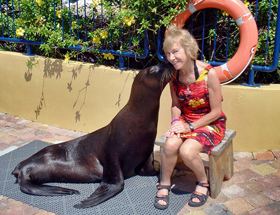 the writer with Snapper the sea lion