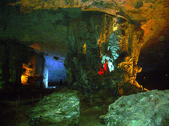 colorful interior of a cave, Halong Bay