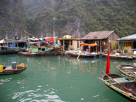 a floating village in Halong Bay