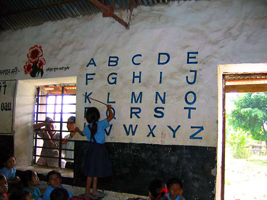 children at a READ library classroom at a Nepali village