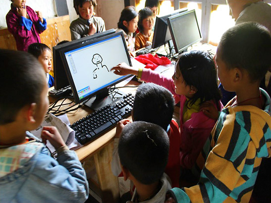 Nepali children at a computer class