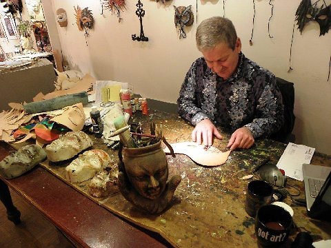 master mask maker Dalili at work in his studio