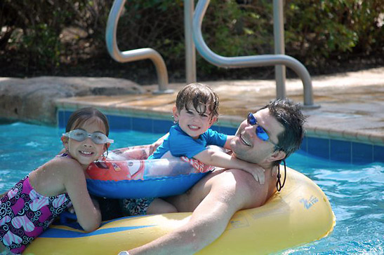 Brad, Becca and Josh on the Lazy River, Reunion Resort