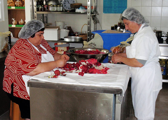 preparing rose petals for cooking at the Appolonia Bakery, Rhodes, Greece