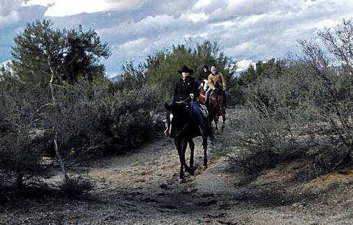 writer and companions on trail ride at the Tonto National Forest