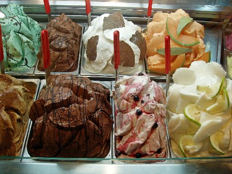 various flavors of gelato at a Tuscany café