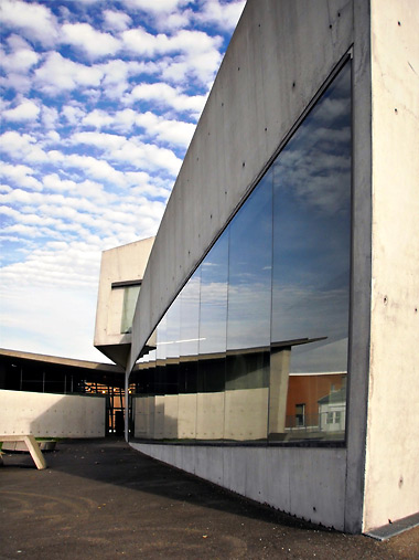 the side of the old firehouse at the Vitra Design Museum