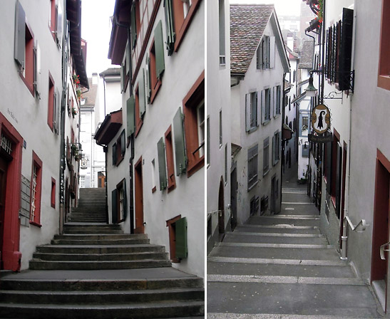 two of the narrow sidestreets and alleys in Basel